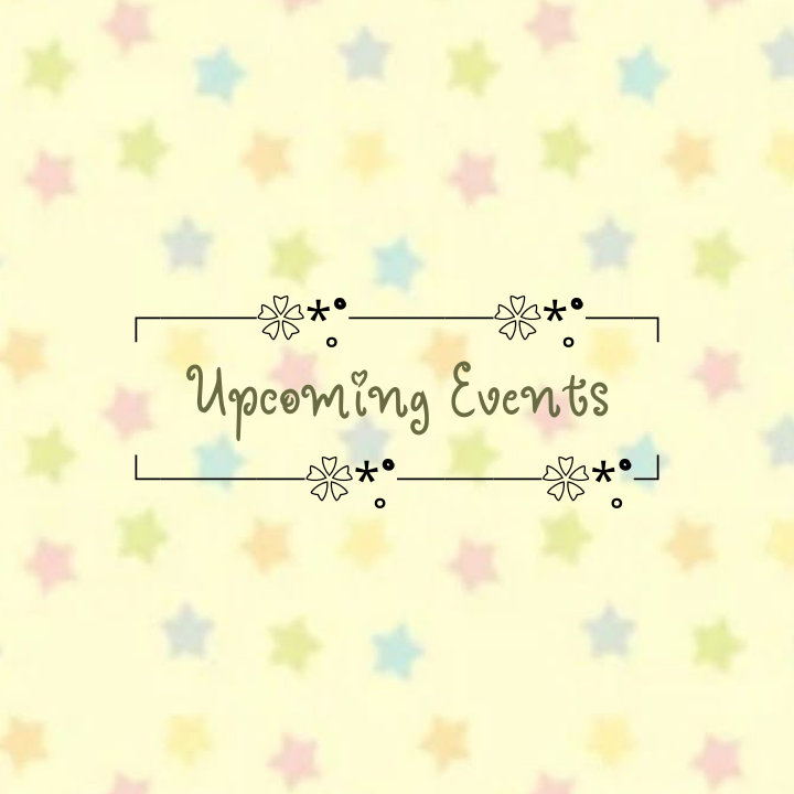 Pastel star pattern with 'Upcoming Events' text on a yellow background